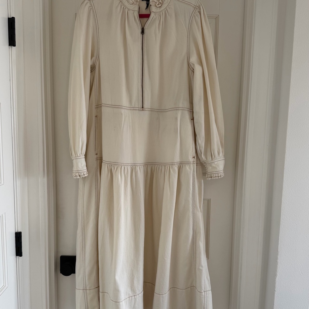 ME + EM Washed Cream Denim Midi Dress - Picture 5 of 6